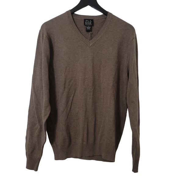 Jos. A. Bank Sweater M Brown Pima Cotton V-Neck Pullover Grandpa Academia Preppy - Picture 1 of 6